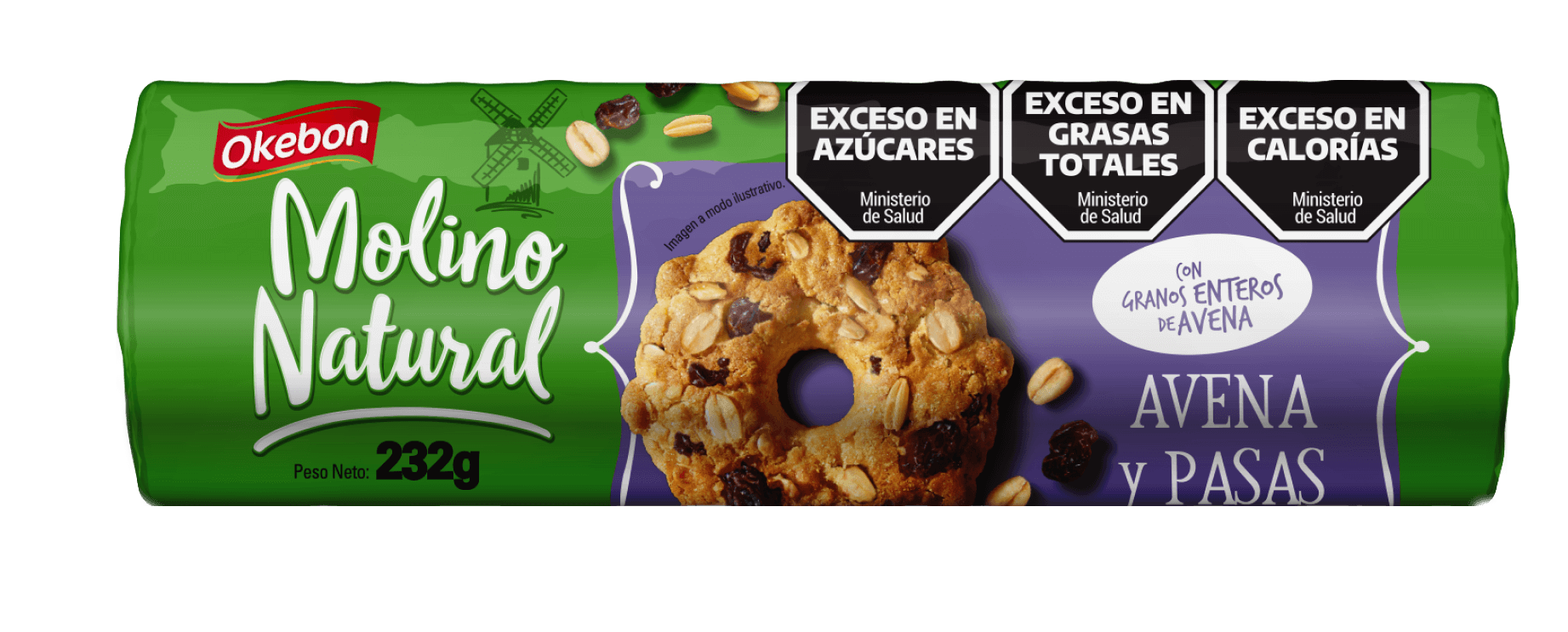 Galletitas Okebon Molino Natural Avena y Pasas
